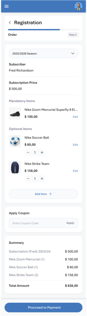 Registration and payment in the Staff Mobile App